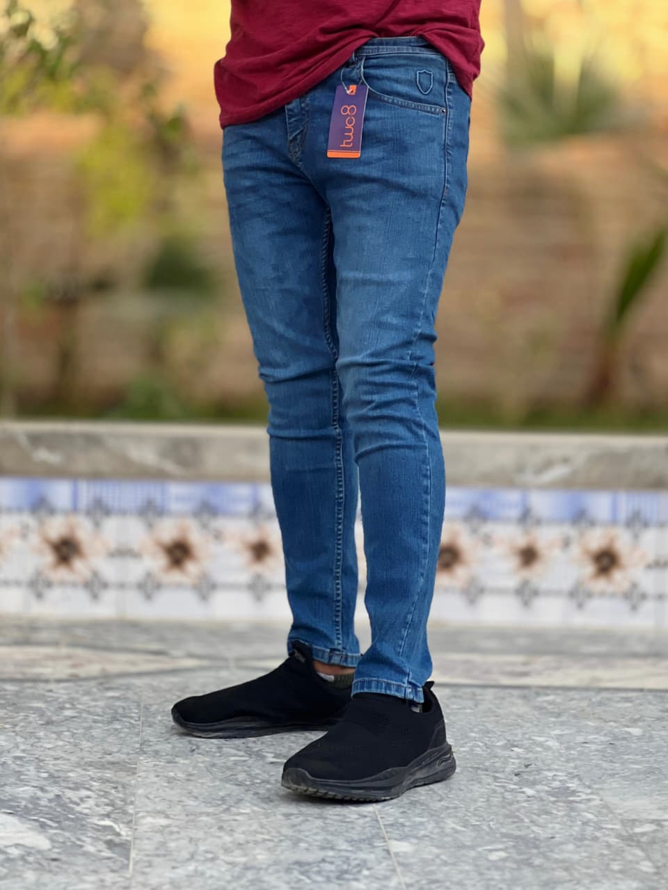 black slim fit jeans for men Men's Dark Blue Slim Fit Stretch Jeans